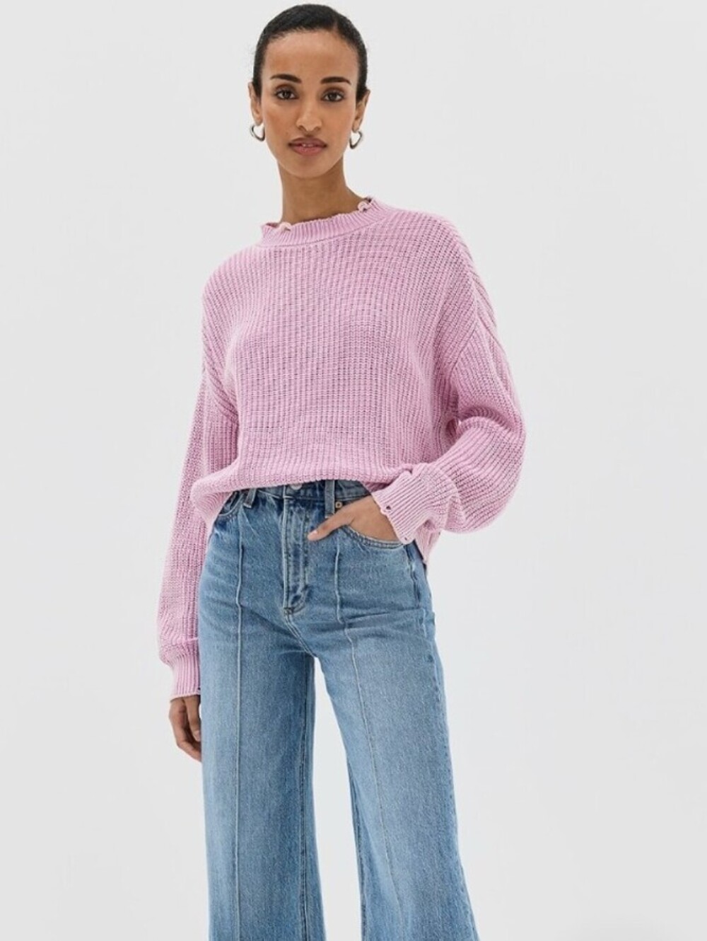 Pistola Denim Hot Pink Oversized Distressed 100% Cotton Eva Sweater - Size - XS